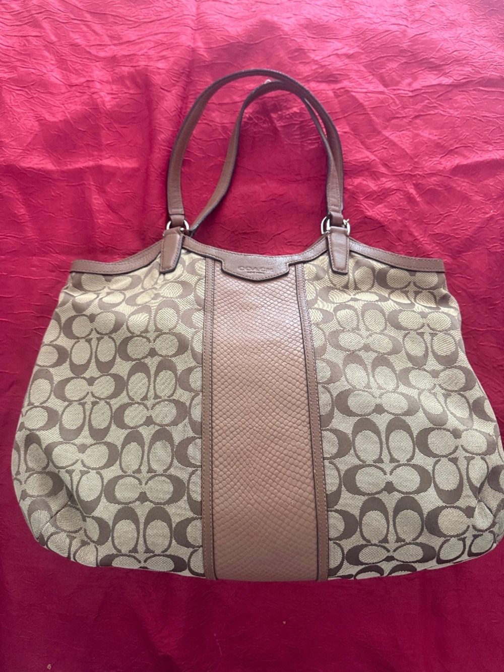 VINTAGE COACH SIGNATURE SNAKESKIN STRIPE TOTE
